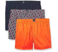 Nautica Cotton Woven 3 Pack Boxer Caleon Boxeur, Logo Peacoat/Tropic Orange imprimé, M (Lot de 3) Homme