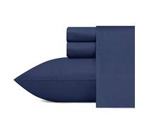 Nautica - Draps de lit Jumeaux, Parure de lit en Percale de Coton avec taie d'oreiller Assortie, élastique, Essentiels de dortoir (Bleu Marine)