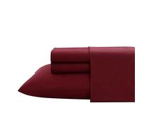 Nautica - Draps de lit pour lit Simple, Ensemble de literie en Percale de Coton, élastique Net et Frais, Essentiels pour dortoir (Rouge foncé uni)