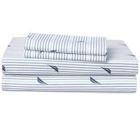 Nautica - Draps pour Grand lit, Ensemble de literie en Percale de Coton, décoration d'intérieur décontractée (Audley Stripe Blue, Queen)