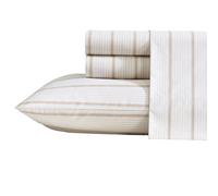 Nautica - Draps pour lit Simple XL, Ensemble de literie en Percale de Coton de qualité supérieure, décoration d'intérieur à Rayures, certifiée Oeko-Tex (Merrick Stripe Beige, lit Simple XL)
