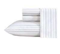 Nautica - Draps pour lit Simple XL, Ensemble de literie en Percale de Coton de qualité supérieure, décoration d'intérieur à Rayures, certifiée Oeko-Tex (Beaux Stripe Bleu, lit Simple XL)