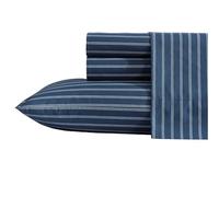 Nautica - Draps pour très Grand lit, Parure de lit en Percale de Coton de qualité supérieure, décoration d'intérieur à Rayures, certifiée Oeko-Tex (Rayures Richmond Bleu, très Grand lit)