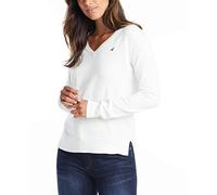 Nautica Effortless J-Class Long Sleeve 100% Cotton V-Neck Sweater, Marshmallow, XS Femme