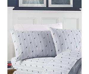 Nautica - Ensemble de draps pour lit Simple XL, Ensemble de literie en Percale de Coton, Gracieuse et fraîche, décoration d'intérieur élégante et Essentiels de Chambre de dortoir (Bleu Audley, lit