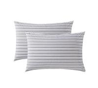 Nautica - Ensemble de taies d'oreiller Standard, literie en Percale de Coton, décoration d'intérieur décontractée (Coleridge Stripe Charcoal, 2 pièces)