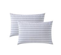 Nautica - Ensemble de taies d'oreiller Standard, literie en Percale de Coton, décoration d'intérieur décontractée, Essentiels de Chambre de dortoir (Beaux Rayures Bleues, 2 pièces)