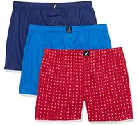 Nautica Cotton Woven 3 Pack Boxer Caleon Boxeur, Blue Depths/Pro Blue/Anchor Print Cerise, L Homme
