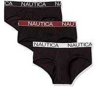 Nautica Lot de 3 Slips en Coton Stretch pour Homme, Noir - Noir/Port Fauve/Ceinture Blanche, X-Large