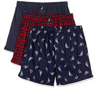 Nautica Men's Classic Cotton 3-Pack Woven Boxer, Peacoat/Winter Plaid-Red/Holiday Sailboats-Peacoat, Small