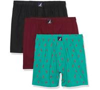 Nautica Men's Cotton Woven 3 Pack Boxer, Black/Tawny Port/Lobsters-Pepper Green