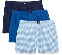 Nautica Men's Cotton Woven 3 Pack Boxer, Peacoat/Monaco Blue/Med Check Print, Small