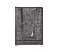 Nautica Men's Front Pocket Leather Wallet and Money Clip, with 6 Slots, ID Window, and RFID Protection, Brown