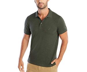 Nautica Men's Slim Fit Short Sleeve Solid Soft Cotton Polo Shirt, Moss Heather, Large