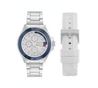 Nautica NCT Leeway NAPLWS604 Montre pour Homme avec Bracelet en Acier Inoxydable et siloicone Blanc