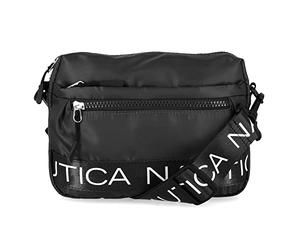 Nautica Nylon Bean Crossbody/Belt Bag with Adjustable Shoulder Strap, Black, Noir
