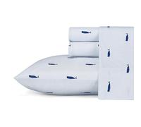 Nautica, Parure de lit Double en Percale de Coton léger et Respirant - Décoration d'intérieur - Essentiels de dortoir (Baleine rayée Bleue, Twin)