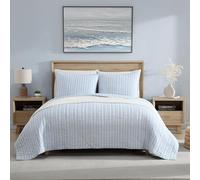 Nautica - Parure de lit en Coton réversible avec taies d'oreiller Assorties, décoration d'intérieur décontractée pour Toutes Les Saisons (Rayures Coleridge Bleu Clair, très Grand lit)