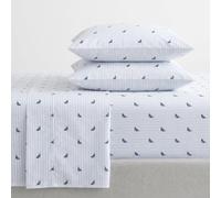 Nautica Parure de lit en Percale de Coton avec taie d’Oreiller Assortie, épurée et Cool, entièrement élastique, Essentielle pour dortoir, pour lit jumeau XL, Bleu à Rayures (Audley Stripe Blue)