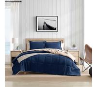 Nautica - Parure de lit réversible en microsuède avec taies d'oreiller Assorties, Parure de lit en Sherpa Super Douce, certifiée Oeko-Tex (Bleu Marine Beckett, très Grand lit)