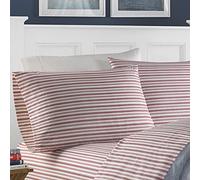 Nautica - Draps pour lit Double, Parure de lit en Percale de Coton, décoration d'intérieur décontractée, Essentiels de Chambre de dortoir (Rayures Rouges Coleridge, lit Double)
