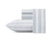 Nautica Parure pour lit Simple en Percale de Coton avec taie d'oreiller Assortie, Tissu Net et Frais, entièrement élastique, idéale pour Chambre étudiante (Rayures Beaux, Bleu Marine)