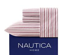 Nautica Percale de Coton de lit, Full, Coleridge Red Stripe, Twin XL | 100 % percale de coton, drap-housse à poches profondes, lit double, drap plat et taie d'oreiller inclus