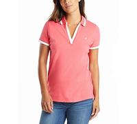 Nautica Classic Fit Striped V-Neck Collar Stretch Cotton Polo Shirt, Rouge Rose, S Femme