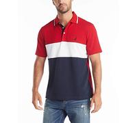 Nautica Short Sleeve 100% Cotton Pique Color Block Polo Shirt Rouge, 3XL Homme