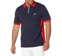 Nautica Short Sleeve Color Block Performance Pique Polo Shirt, Bleu Marine, L Homme