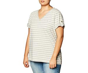 Nautica T- Shirt en Coton Extensible Super Doux À Rayures et Col en V Femme