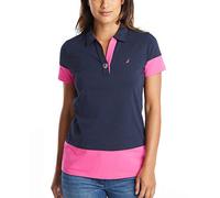 Nautica Toggle Accent Polo à Manches Courtes en Coton Extensible Doux, Bleu Marine, S Femme