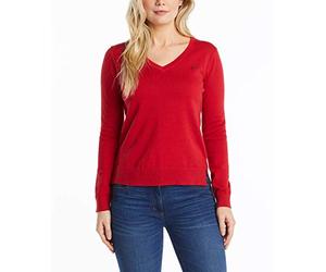 Nautica Women's Effortless J-Class Long Sleeve 100% Cotton V-Neck Sweater