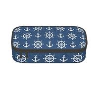 Nautical Ocean Sea Navy Blue Steering Wheel Sailo Trousse spéciale pour filles garçons, Trousse grande capacité grande trousse à crayons, Étudiants Papeterie Sac à crayons Sacs à crayons avec fermet