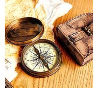 Nautical Replica Hub Boussole Poème en Laiton Antique avec Étui en Cuir, Gravé avec le Célébre Poème de Robert Frost « The Road Not Taken »