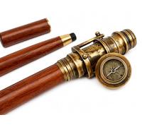 Nautical Replica Hub Canne de marche pliante en bois avec télescope et boussole en laiton cachés dans la poignée