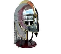 Nautical Replica Hub Casque de viking médiéval avec support en bois Valas Guard Armor pour Halloween, finition argentée