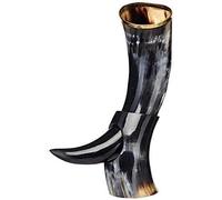 Nautical Replica Hub Chope à bière Viking en corne avec support - Chope médiévale africaine - Cadeau de mariage - Pour homme et femme - Finition naturelle rustique vintage - Décoration d'intérieur