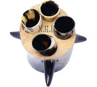 Nautical Replica Hub Verre à shot Viking en corne de bœuf de style médiéval authentique fabriqué à la main sur mesure (4 lots de verres en corne avec support)