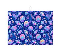 Nautical Shells Tapis de séchage de la vaisselle Oceanic absorbant, tampon de séchage en microfibre côtière d'été, protecteur de barre de café, 45,7 x 61 cm