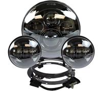 NAUTIG Phare Avant Pour Touring Pour Electra Pour Glide Pour Road King Pour Softail Night Train Bad Boy Lampe Phare Projecteur LED 7" Feu Croisement Antibrouillard 4,5" Phares(Black set)