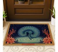 Nautilus Paillasson de bienvenue, nature artistique, corail, nénuphar, été, bleu, antidérapant, décoration extérieure pour porte d'entrée, terrasse, 73,6 x 43,2 cm