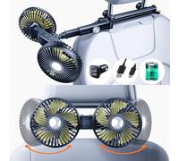 Nauttxon Ventilateur de batterie pour siège arrière de voiture avec long bras rétractable, chargeur de voiture et câble USB C, rotation à 360°, 3 vitesses, contrôle séparé, ventilateur de voiture