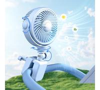 Nauttxon Ventilateur de poussette à clipser pour bébé rechargeable - Ventilateur portable à piles USB pour poussette, berceau, vélo, plage, voyage, camping, rotation à 360°, 4 vitesses de vent, bleu