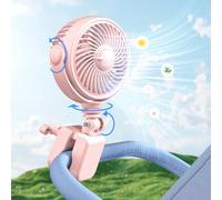 Nauttxon Ventilateur de poussette à clipser pour bébé rechargeable - Ventilateur portable à piles USB pour poussette, berceau, vélo, plage, voyage, camping, rotation à 360°, 4 vitesses du vent, rose