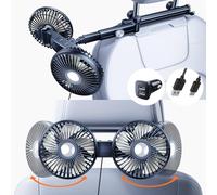 Nauttxon Ventilateur de voiture pour siège arrière pour enfants avec long bras rétractable, livré avec chargeur de voiture, rotatif à 360 degrés, 3 vitesses, contrôle séparé, ventilateur de voiture