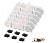 NautyPaws DPWFP6 Lot de 6 filtres pour fontaine à chat et 6 éponges et charbon actif résine échangeuse d'ions pour fontaine à eau de 2,5 l pour chat sans fil