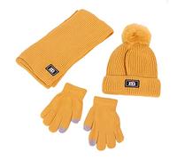NautySaurs Ensemble bonnet, écharpe et gants d'hiver en tricot thermique avec pompon et doublure polaire pour enfants âgés de 2 à 8 ans
