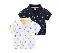 NautySaurs Lot de 2 polos pour garçons de 2 à 6 ans - Dinosaure - Voiture - Manches courtes, Dinosaure blanc + bleu marine, 5 ans