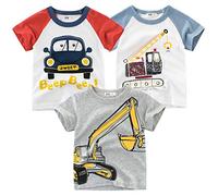 NautySaurs Lot de 3 t-shirts d'été à manches courtes pour garçons de 1 à 6 ans, Ensemble de voiture 01, 5 ans